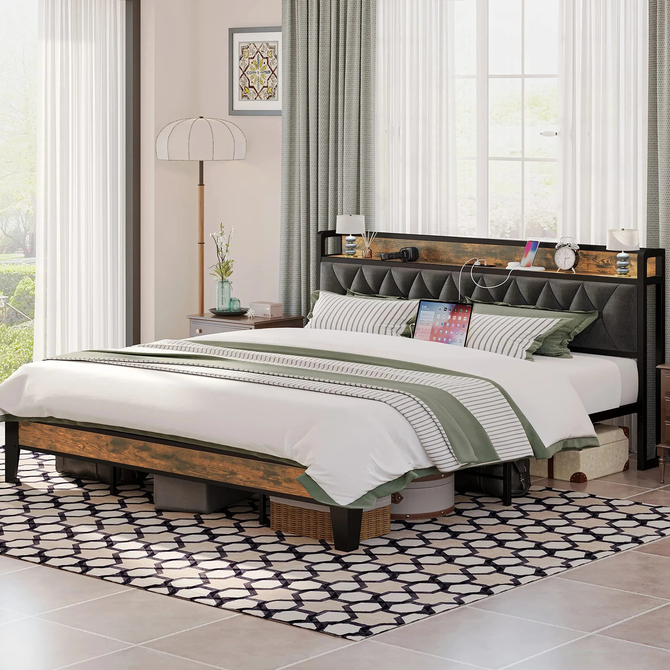 (All Sizes) Platform Bed — Storage Headboard with Outlets, Silent Design, No Box Spring Needed - LuxeHome Furniture