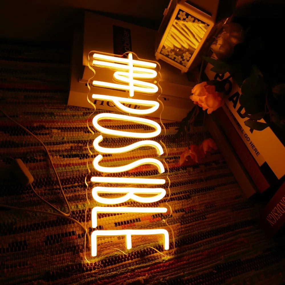 "I'M POSSIBLE LED Neon Wall Sign – Illuminated Decor for Bedroom, Gym, and More – Vibrant Light-Up Wall Art" - LuxeHome Furniture