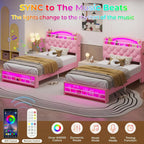 (Twin/Full/Queen) Princess Velvet Upholstered Platform Bed — LED Accent Lights & Headboard Charging Station - LuxeHome Furniture